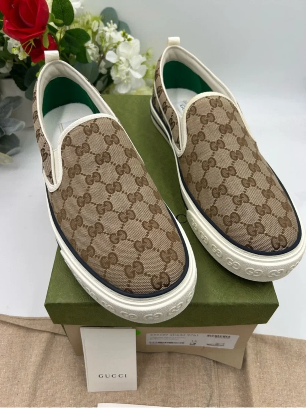 Men’s Gucci tennis 1977 slip on sneakers GG canvas size 13 made in Italy